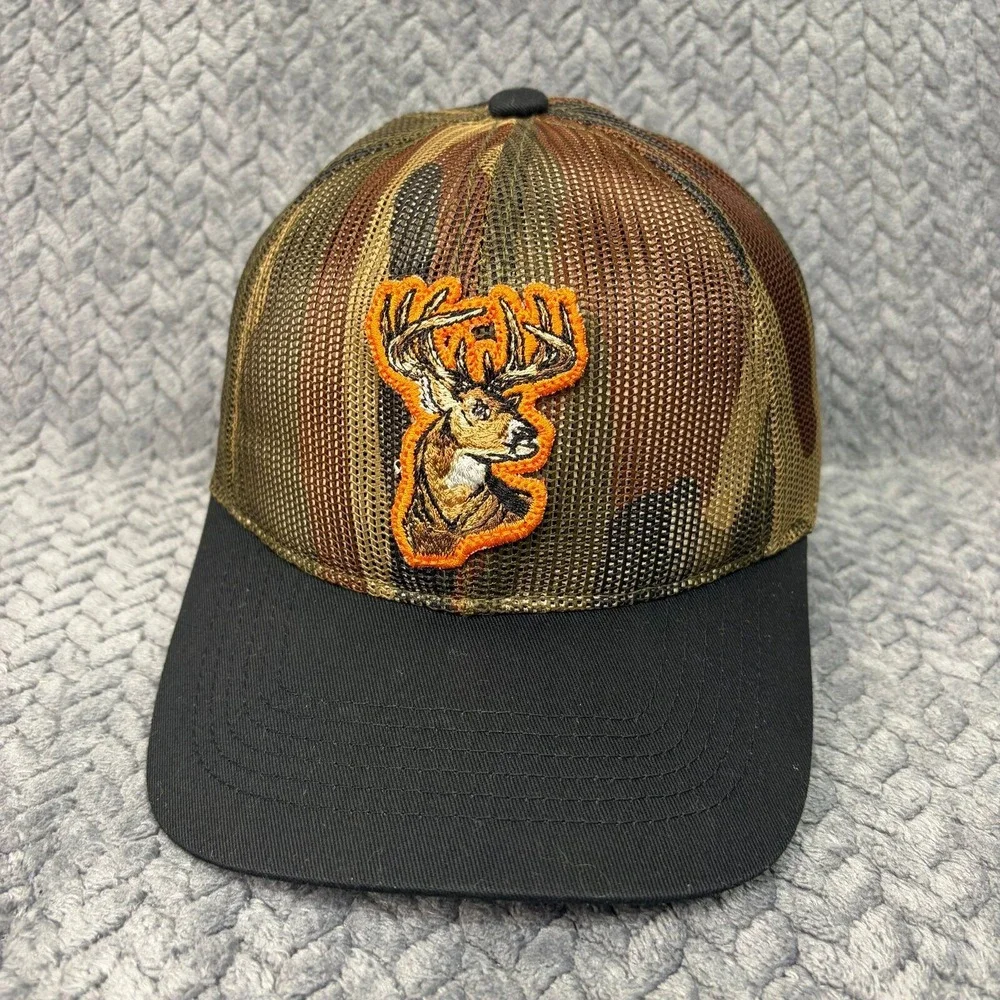 Outdoor Cap Trucker Hat Deer Buck Youth OSFA Camo Black Snapback Mesh